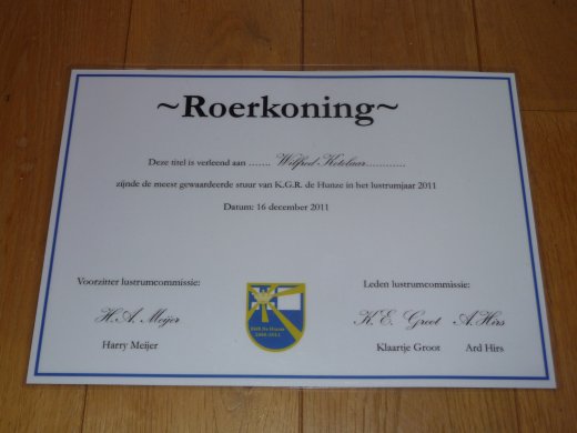 De Roerkoning 2011 - certificate