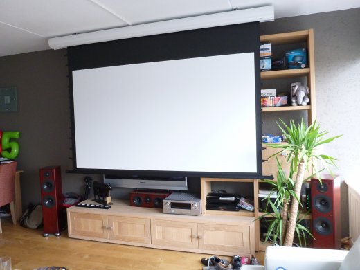 Installing home theater projection (the screen is down)
